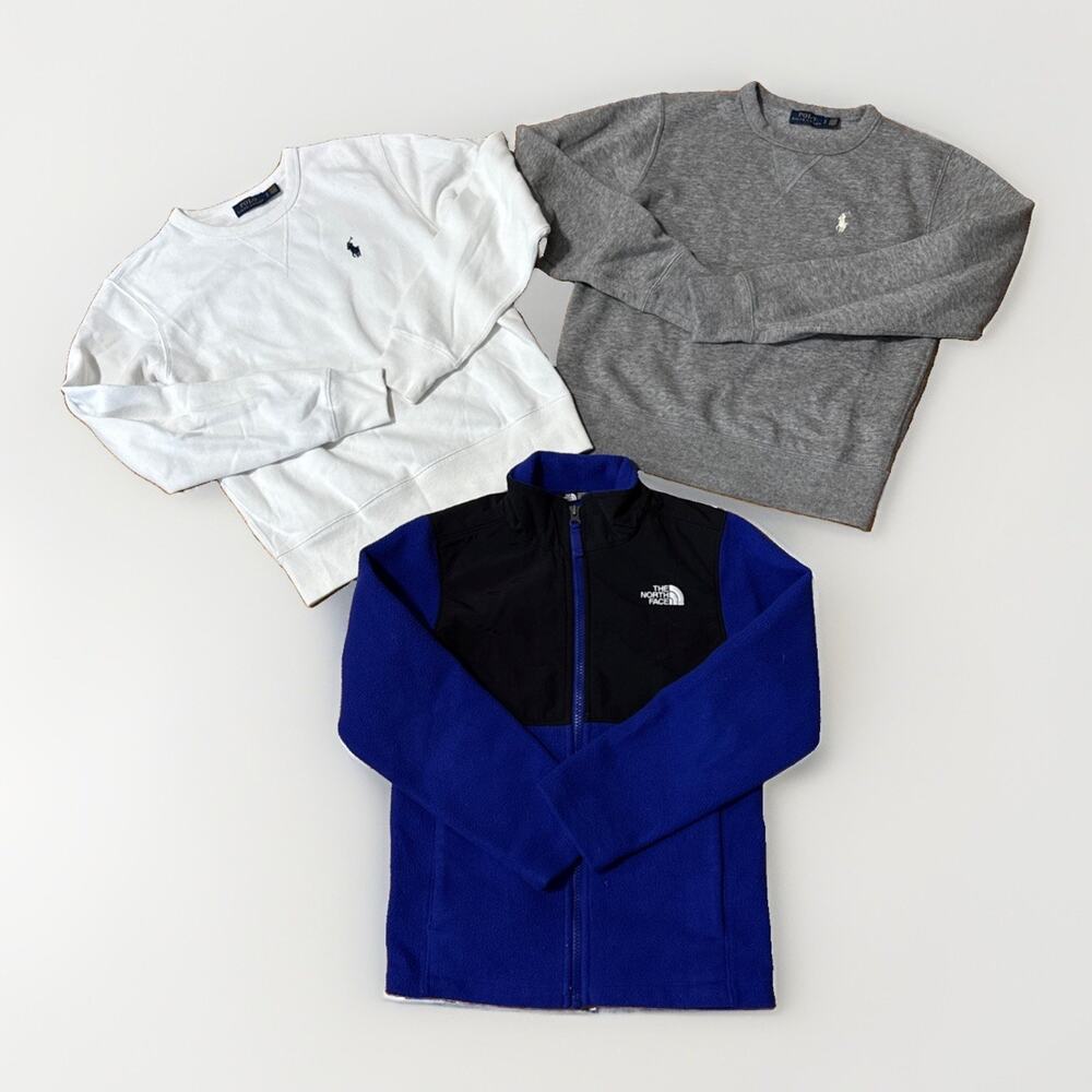 Lot of 3 Polo Ralph Lauren The North Face Sweatshirt Youth Cotton Long Sleeve Sm